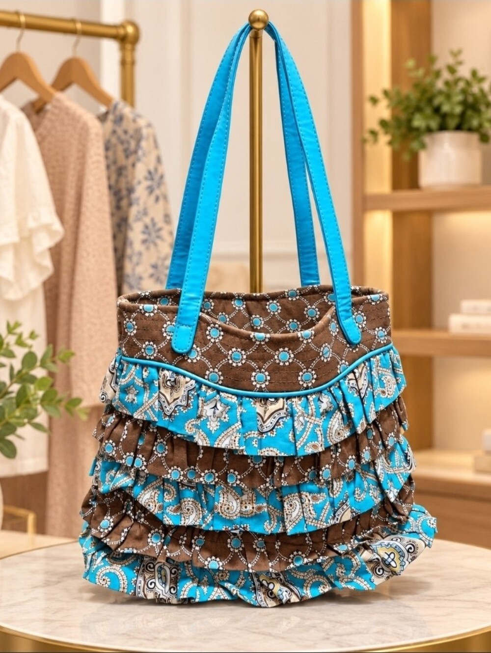 Vera Bradley Cha Cha Totally Turq Ruffle Handbag Retired Y2K